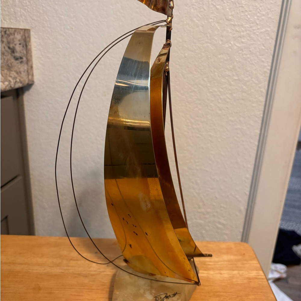 🌊 Vintage DeMott Signed Sailboat Sculpture - Mid-Century Modern Brutalist Art
